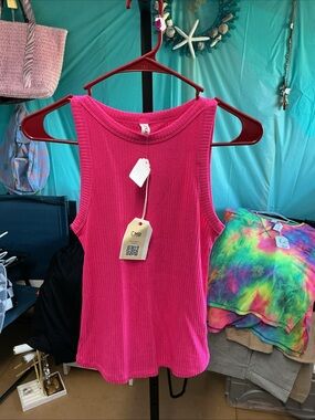 Zena Ribbed Sleeveless Tank Top - Hot Pink